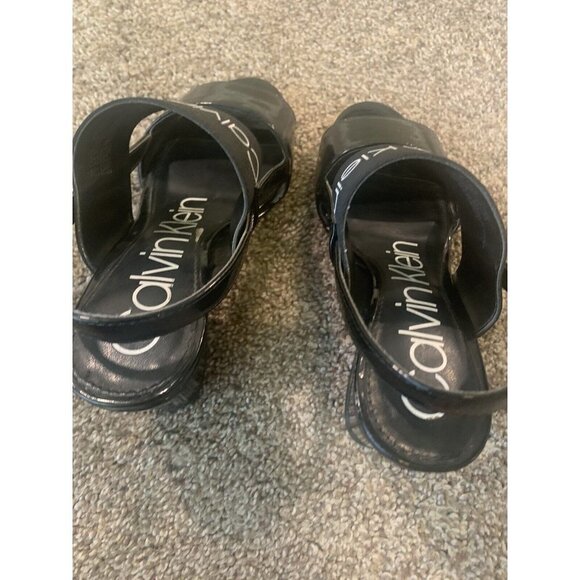 Calvin KLEIN Bethan Logo Wedge Sandals Black Patent Size 5.5 - Picture 5 of 10